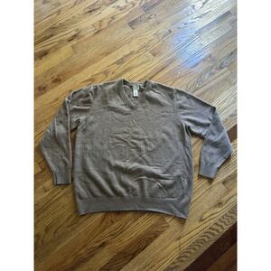 LL Bean Mens Lambs Wool V-Neck Sweater Tan Size Large Tall Pullover Outdoors